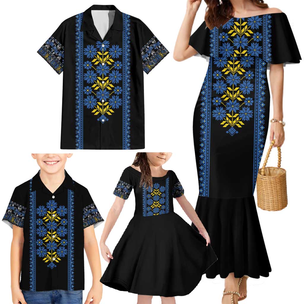 Ukraine Folk Patterns Family Matching Mermaid Dress and Hawaiian Shirt Sporty Style