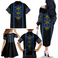 Ukraine Folk Patterns Family Matching Off The Shoulder Long Sleeve Dress and Hawaiian Shirt Sporty Style