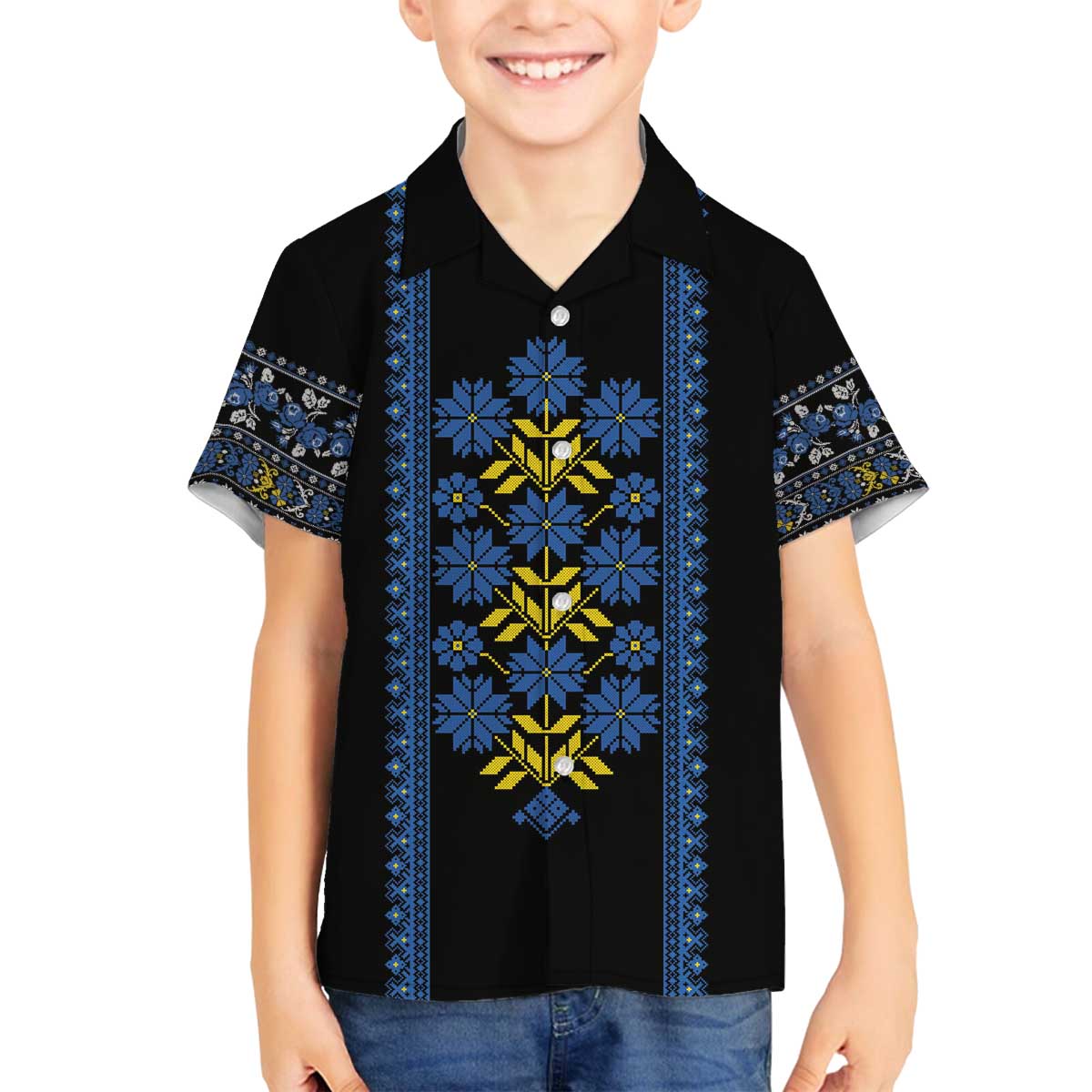 Ukraine Folk Patterns Family Matching Off The Shoulder Long Sleeve Dress and Hawaiian Shirt Sporty Style