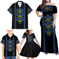 Ukraine Folk Patterns Family Matching Off Shoulder Maxi Dress and Hawaiian Shirt Sporty Style