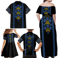 Ukraine Folk Patterns Family Matching Off Shoulder Maxi Dress and Hawaiian Shirt Sporty Style