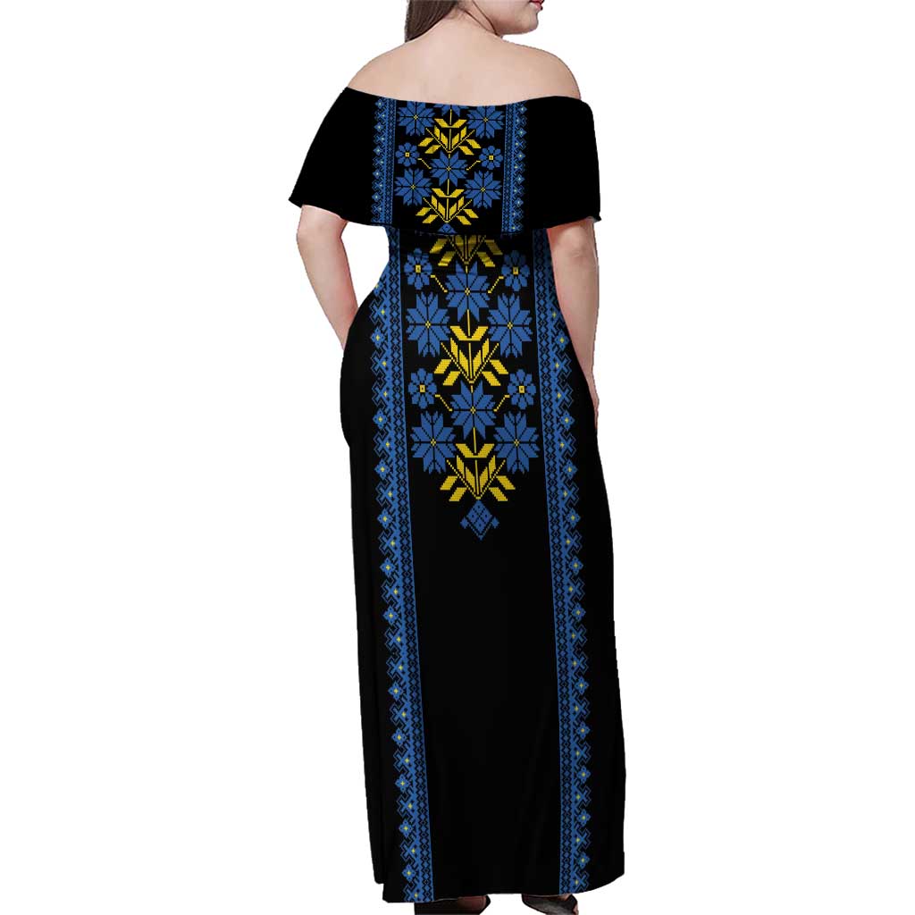 Ukraine Folk Patterns Family Matching Off Shoulder Maxi Dress and Hawaiian Shirt Sporty Style