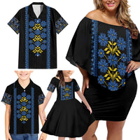 Ukraine Folk Patterns Family Matching Off Shoulder Short Dress and Hawaiian Shirt Sporty Style