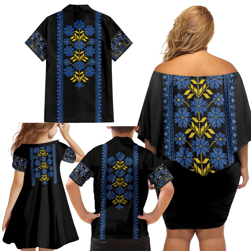 Ukraine Folk Patterns Family Matching Off Shoulder Short Dress and Hawaiian Shirt Sporty Style