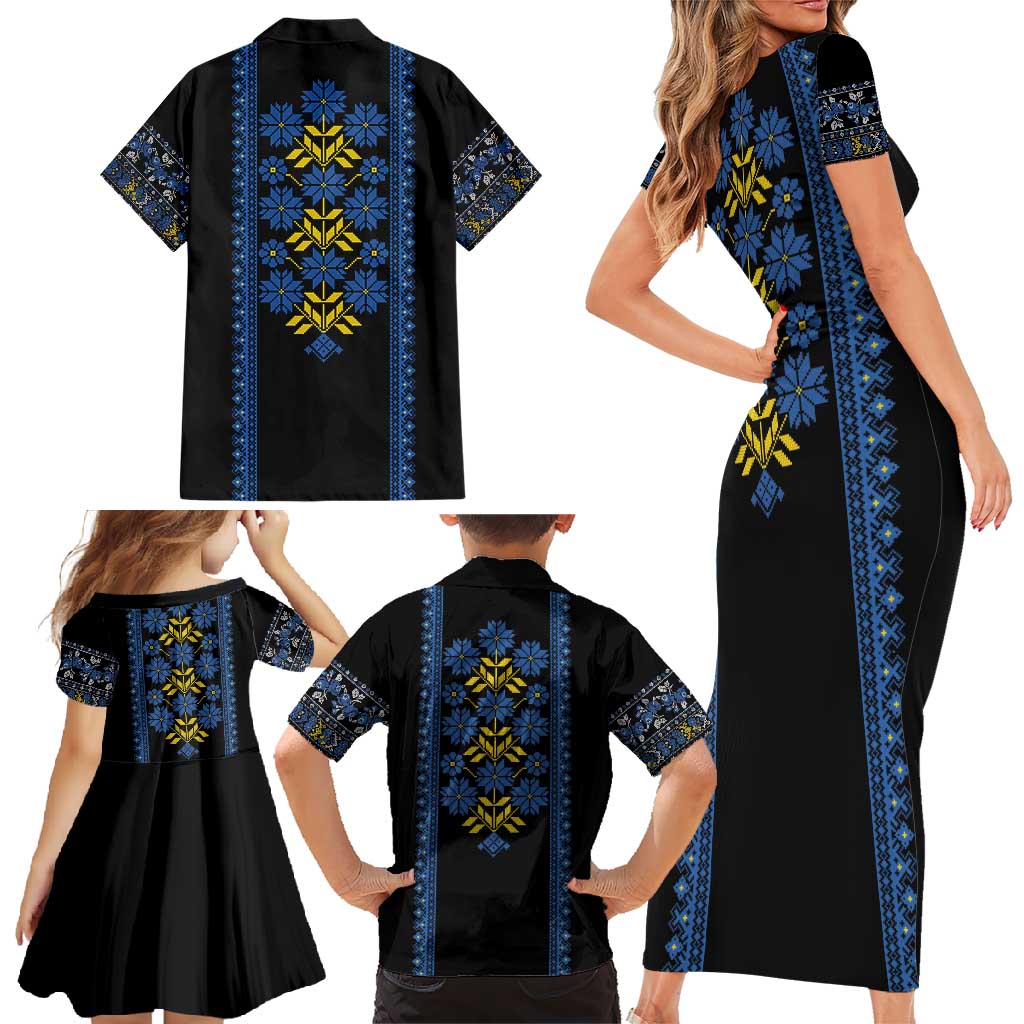 Ukraine Folk Patterns Family Matching Short Sleeve Bodycon Dress and Hawaiian Shirt Sporty Style