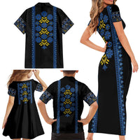 Ukraine Folk Patterns Family Matching Short Sleeve Bodycon Dress and Hawaiian Shirt Sporty Style