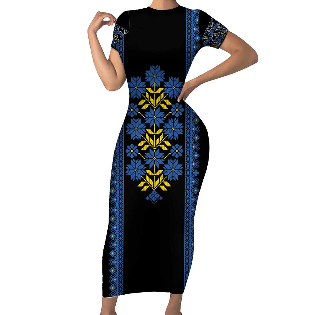 Ukraine Folk Patterns Family Matching Short Sleeve Bodycon Dress and Hawaiian Shirt Sporty Style