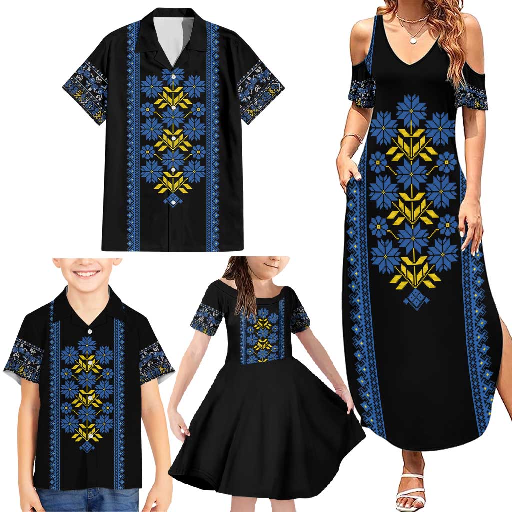 Ukraine Folk Patterns Family Matching Summer Maxi Dress and Hawaiian Shirt Sporty Style