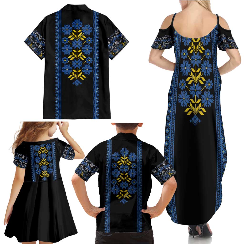 Ukraine Folk Patterns Family Matching Summer Maxi Dress and Hawaiian Shirt Sporty Style