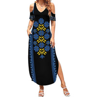 Ukraine Folk Patterns Family Matching Summer Maxi Dress and Hawaiian Shirt Sporty Style