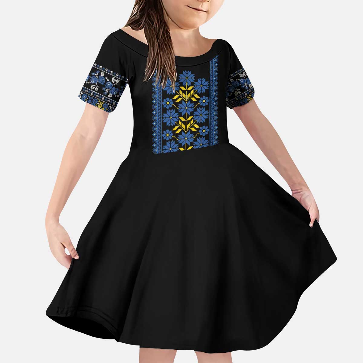 Ukraine Folk Patterns Kid Short Sleeve Dress Sporty Style