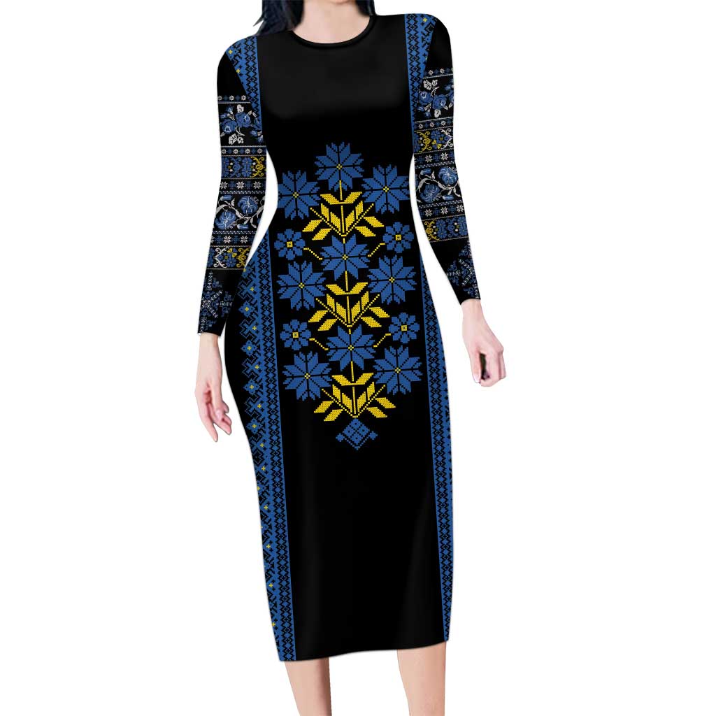Ukraine Folk Patterns Long Sleeve Bodycon Dress Sporty Style
