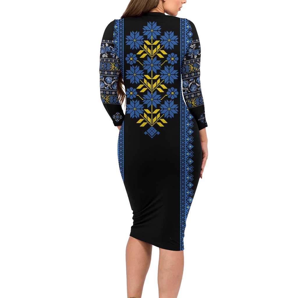 Ukraine Folk Patterns Long Sleeve Bodycon Dress Sporty Style