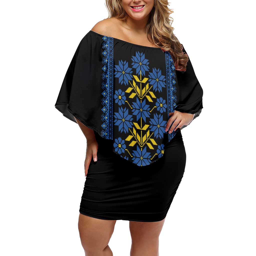 Ukraine Folk Patterns Off Shoulder Short Dress Sporty Style