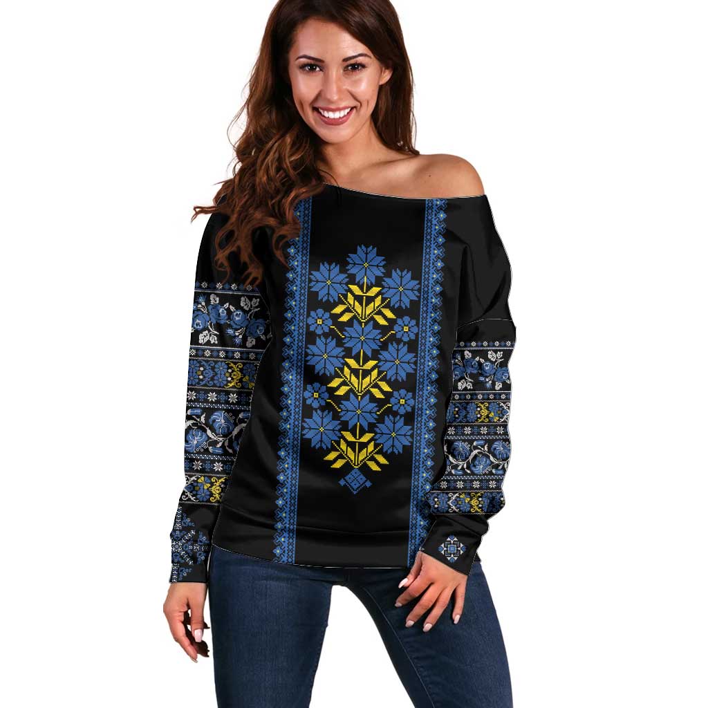 Ukraine Folk Patterns Off Shoulder Sweater Sporty Style