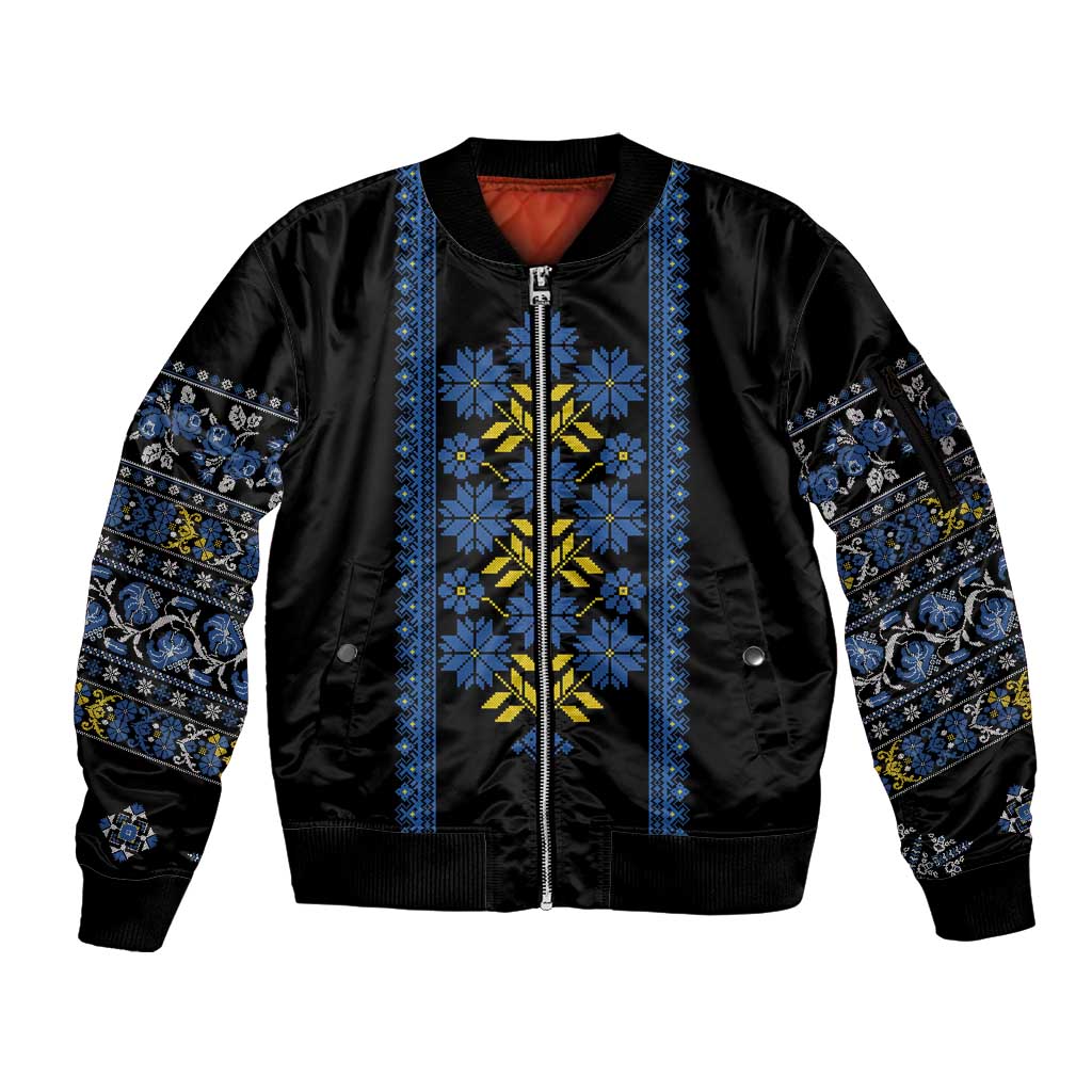 Ukraine Folk Patterns Sleeve Zip Bomber Jacket Sporty Style