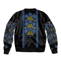 Ukraine Folk Patterns Sleeve Zip Bomber Jacket Sporty Style