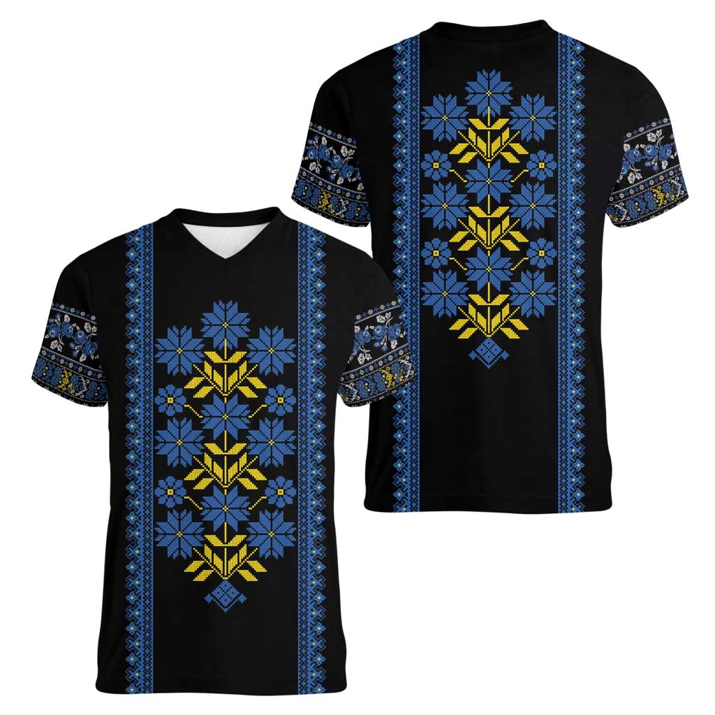 Ukraine Folk Patterns Women V-Neck T-Shirt Sporty Style