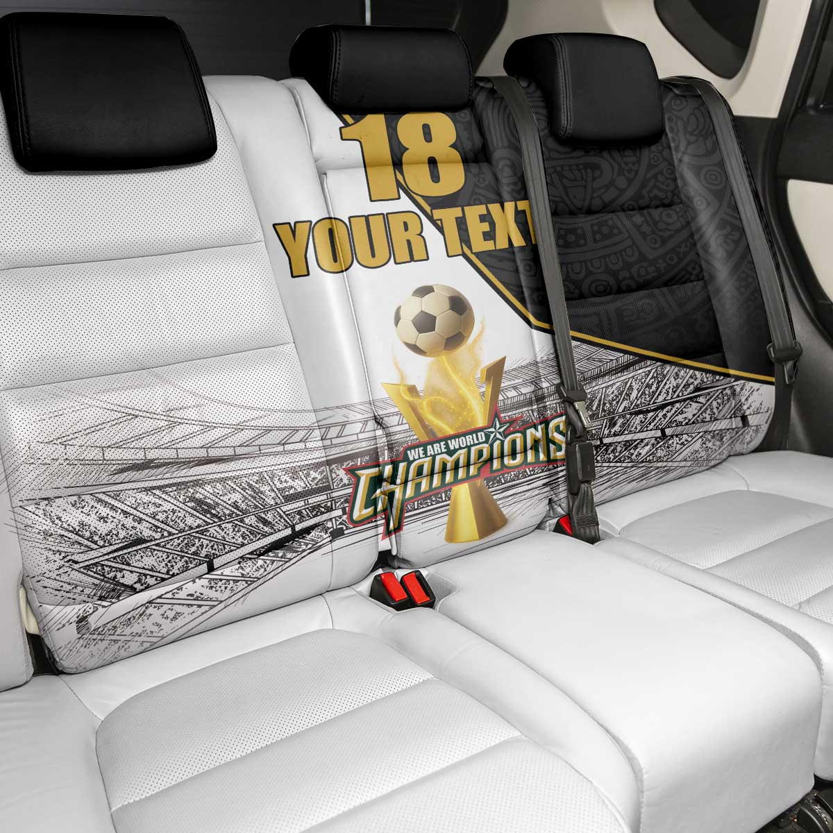 Custom Mexico Football Champion Back Car Seat Cover Aztec Pattern - Wonder Print Shop