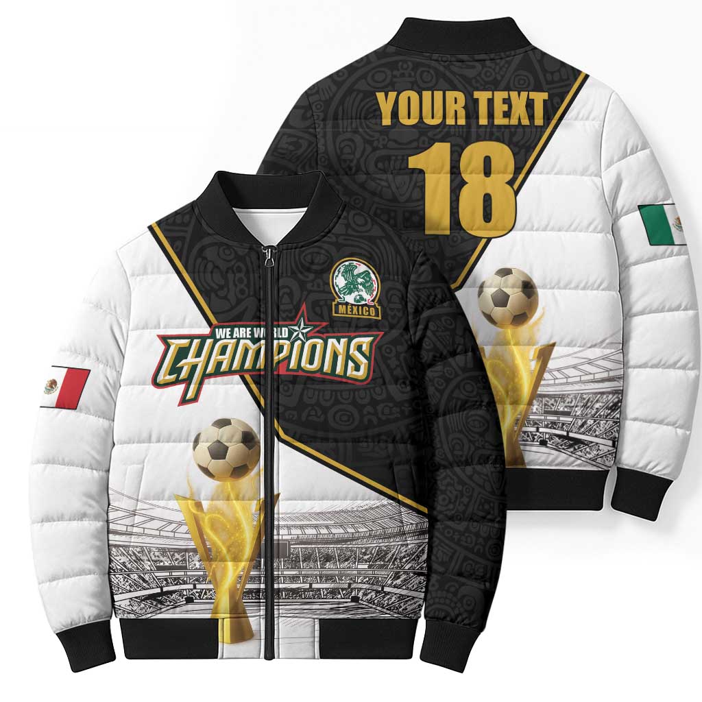 Custom Mexico Football Champion Bomber Puffer Jacket Aztec Pattern - Wonder Print Shop