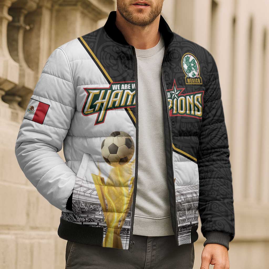 Custom Mexico Football Champion Bomber Puffer Jacket Aztec Pattern - Wonder Print Shop