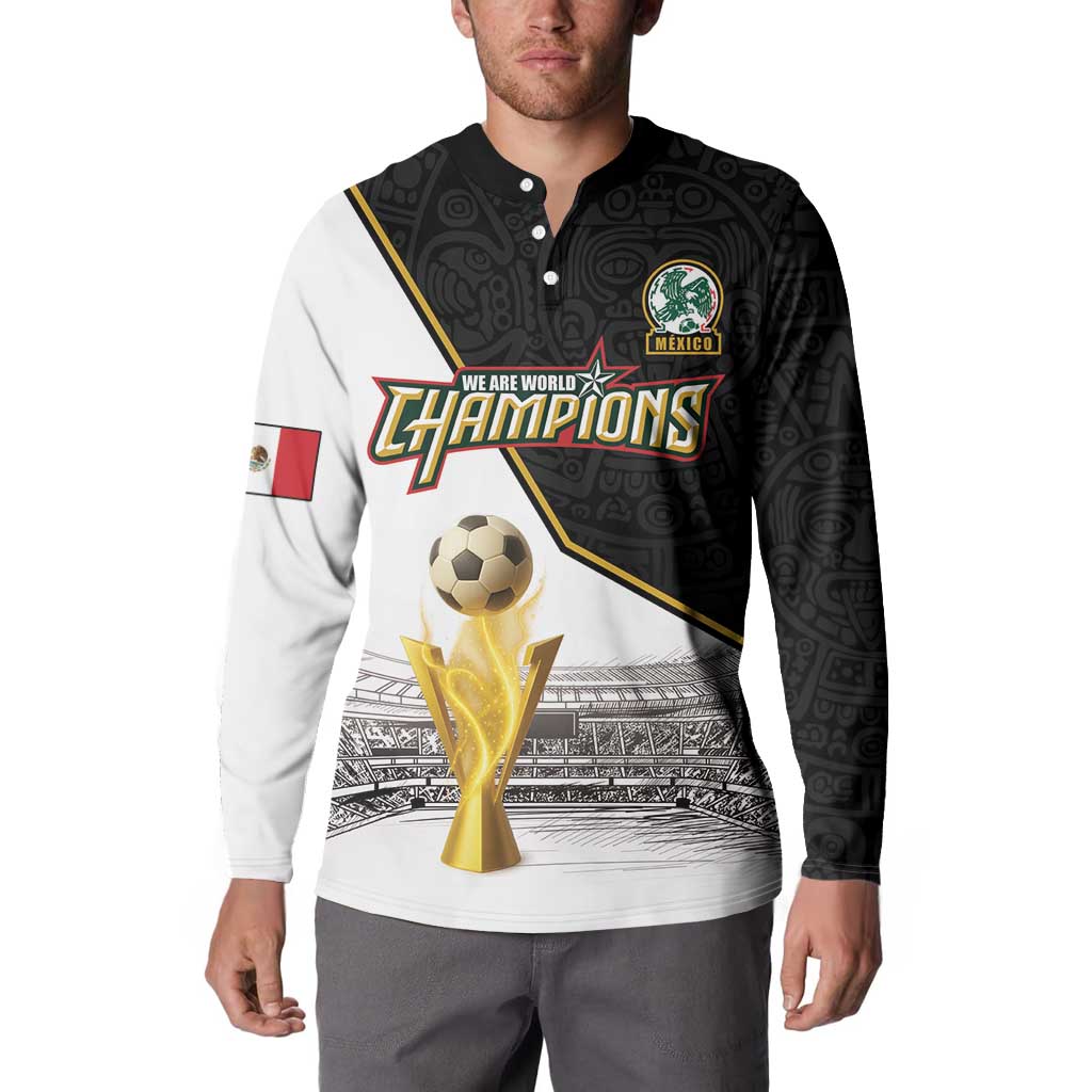 Custom Mexico Football Champion Button Sweatshirt Aztec Pattern - Wonder Print Shop