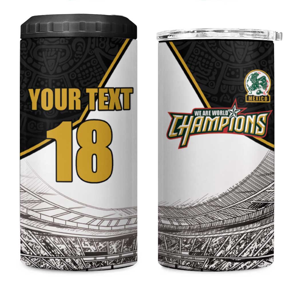 Custom Mexico Football Champion 4 in 1 Can Cooler Tumbler Aztec Pattern - Wonder Print Shop