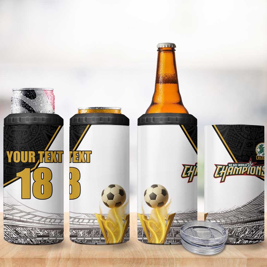 Custom Mexico Football Champion 4 in 1 Can Cooler Tumbler Aztec Pattern - Wonder Print Shop