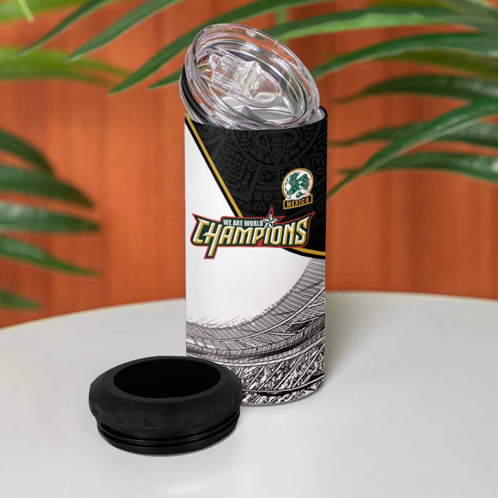 Custom Mexico Football Champion 4 in 1 Can Cooler Tumbler Aztec Pattern - Wonder Print Shop