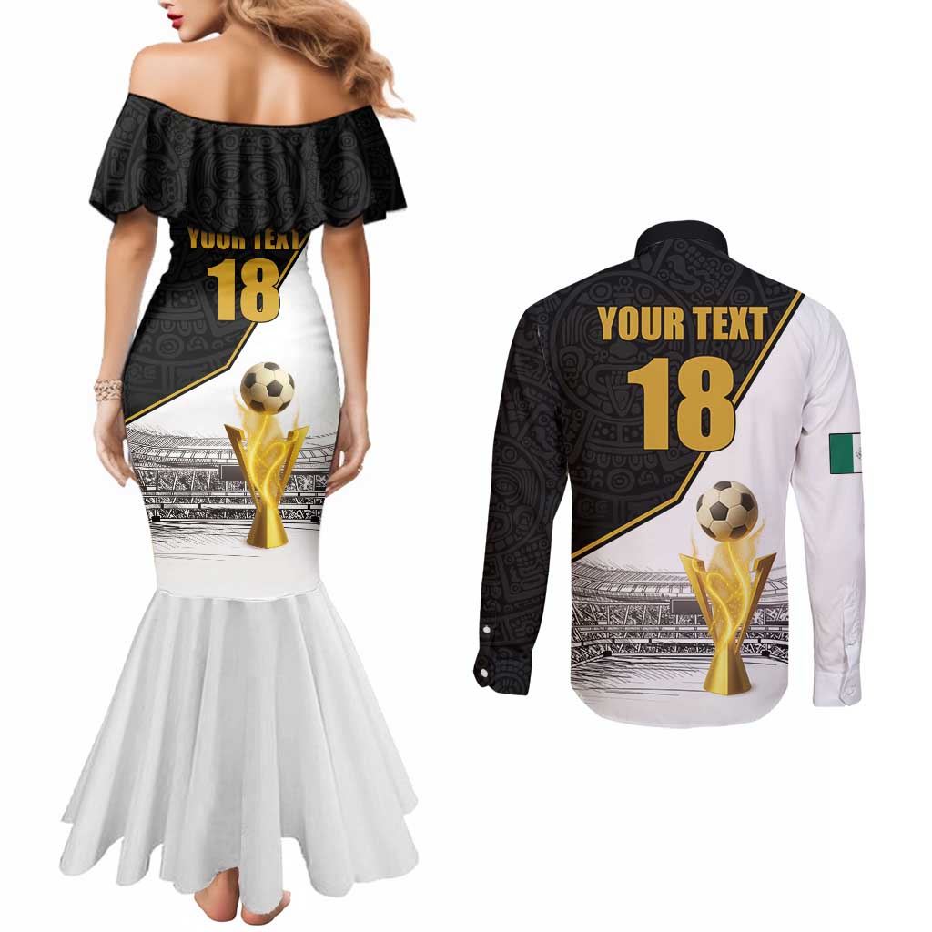 Custom Mexico Football Champion Couples Matching Mermaid Dress and Long Sleeve Button Shirt Aztec Pattern - Wonder Print Shop