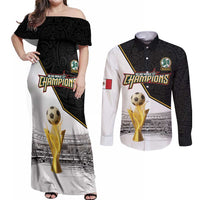 Custom Mexico Football Champion Couples Matching Off Shoulder Maxi Dress and Long Sleeve Button Shirt Aztec Pattern - Wonder Print Shop