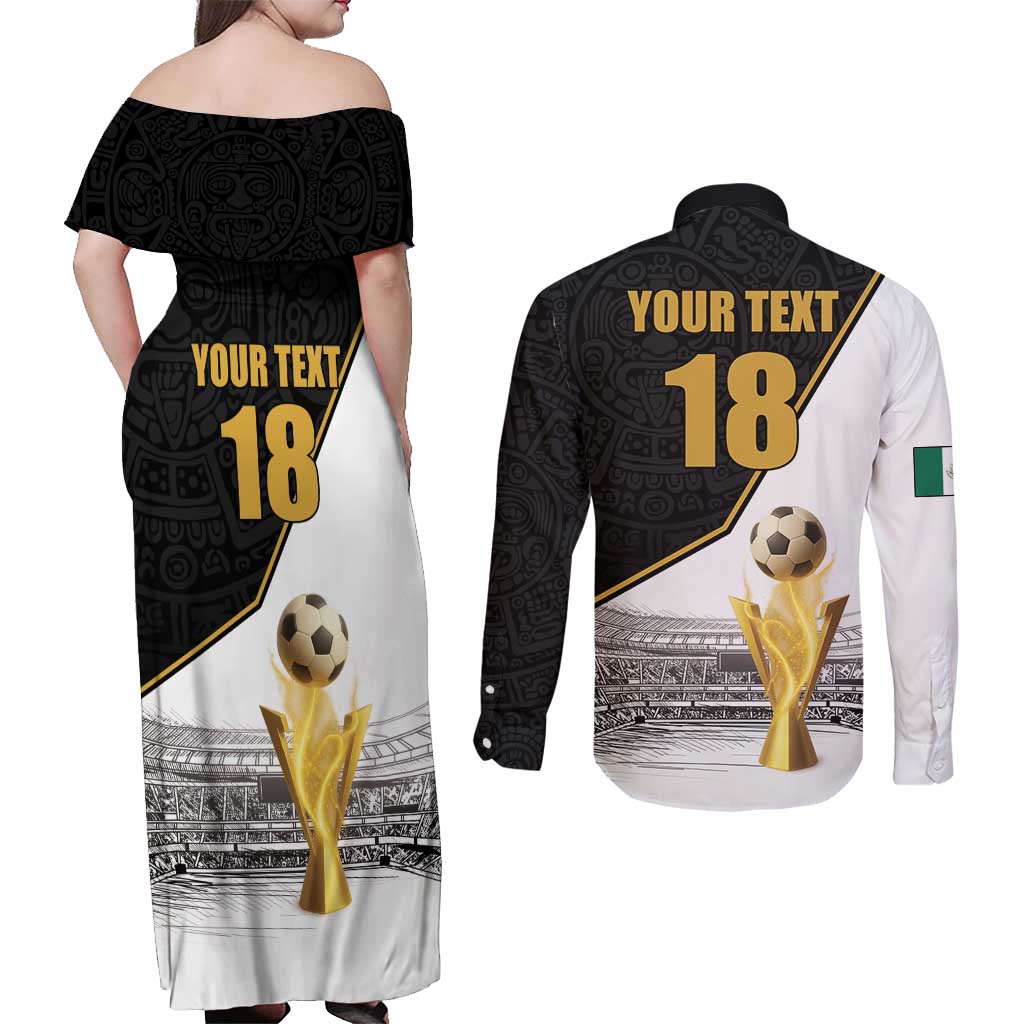 Custom Mexico Football Champion Couples Matching Off Shoulder Maxi Dress and Long Sleeve Button Shirt Aztec Pattern - Wonder Print Shop