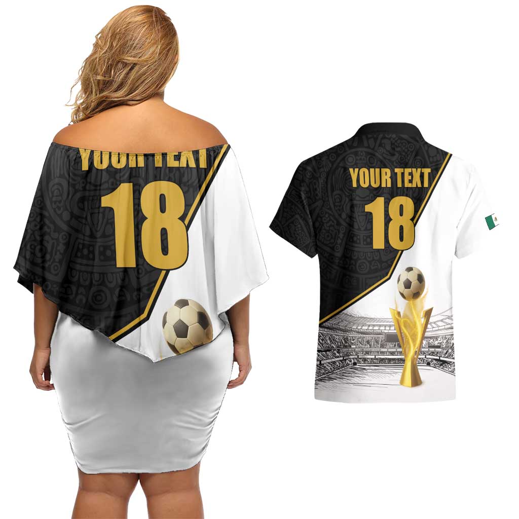 Custom Mexico Football Champion Couples Matching Off Shoulder Short Dress and Hawaiian Shirt Aztec Pattern - Wonder Print Shop