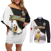 Custom Mexico Football Champion Couples Matching Off Shoulder Short Dress and Long Sleeve Button Shirt Aztec Pattern - Wonder Print Shop