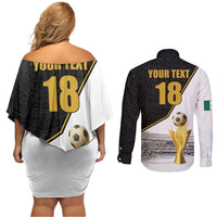 Custom Mexico Football Champion Couples Matching Off Shoulder Short Dress and Long Sleeve Button Shirt Aztec Pattern - Wonder Print Shop