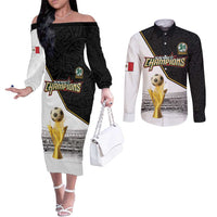 Custom Mexico Football Champion Couples Matching Off The Shoulder Long Sleeve Dress and Long Sleeve Button Shirt Aztec Pattern - Wonder Print Shop
