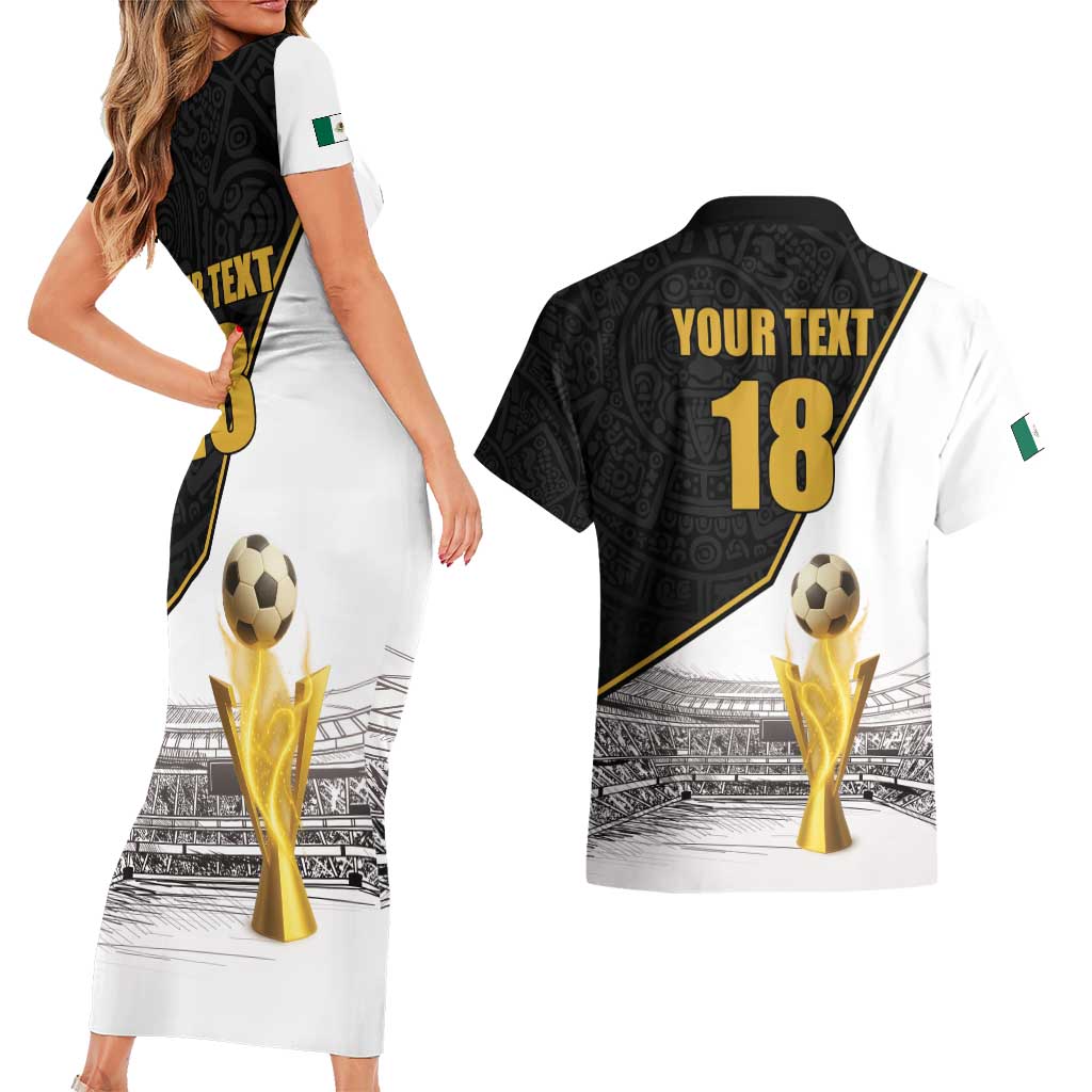 Custom Mexico Football Champion Couples Matching Short Sleeve Bodycon Dress and Hawaiian Shirt Aztec Pattern - Wonder Print Shop