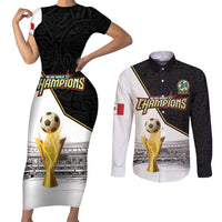 Custom Mexico Football Champion Couples Matching Short Sleeve Bodycon Dress and Long Sleeve Button Shirt Aztec Pattern - Wonder Print Shop