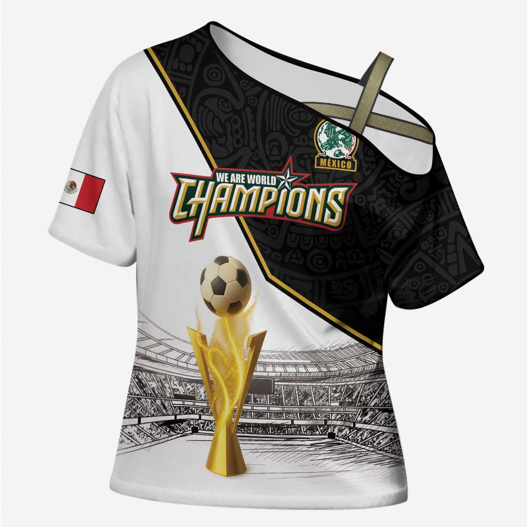 Custom Mexico Football Champion Cross Shoulder Shirt Aztec Pattern - Wonder Print Shop