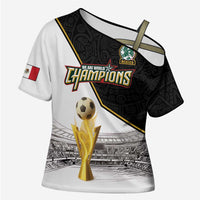 Custom Mexico Football Champion Cross Shoulder Shirt Aztec Pattern - Wonder Print Shop
