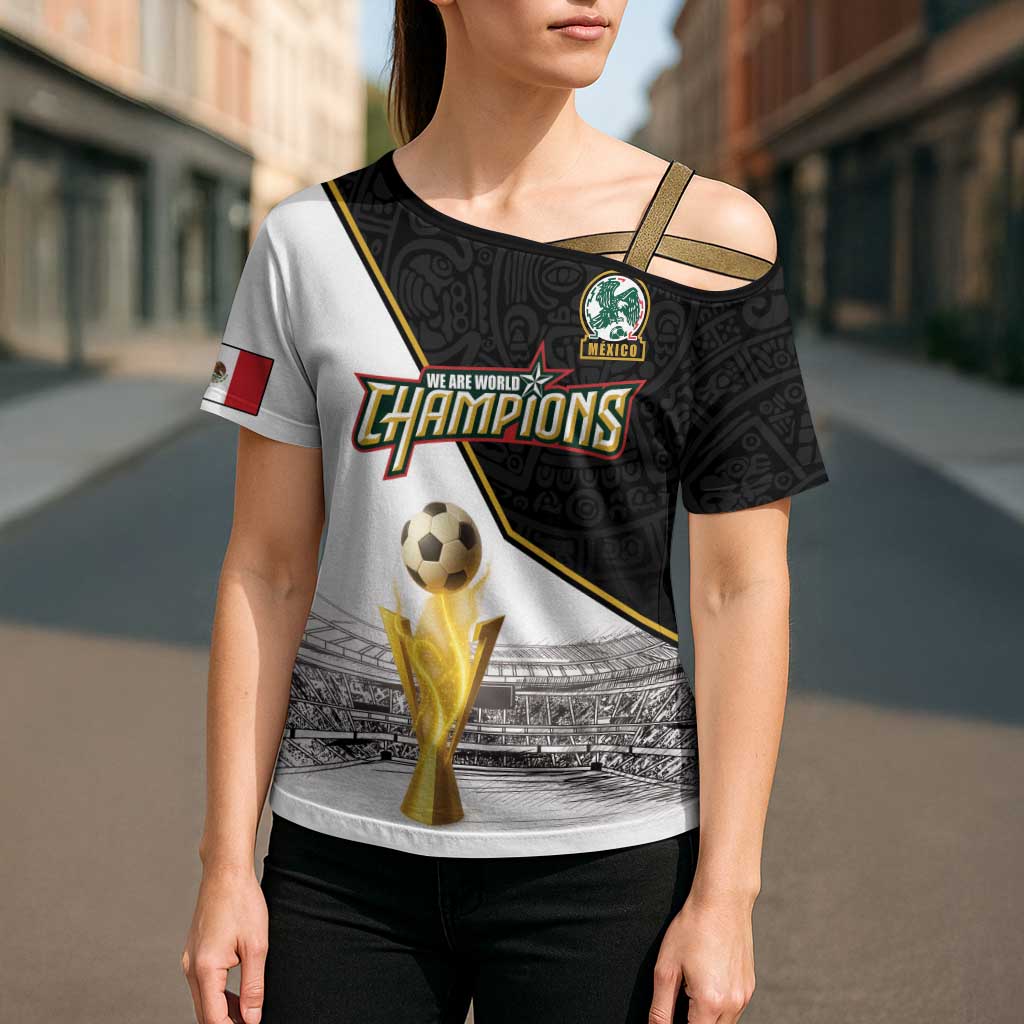 Custom Mexico Football Champion Cross Shoulder Shirt Aztec Pattern - Wonder Print Shop