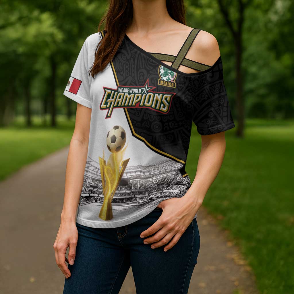 Custom Mexico Football Champion Cross Shoulder Shirt Aztec Pattern - Wonder Print Shop