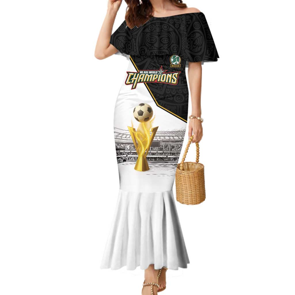 Custom Mexico Football Champion Family Matching Mermaid Dress and Hawaiian Shirt Aztec Pattern - Wonder Print Shop