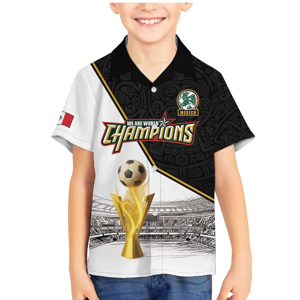 Custom Mexico Football Champion Family Matching Mermaid Dress and Hawaiian Shirt Aztec Pattern - Wonder Print Shop