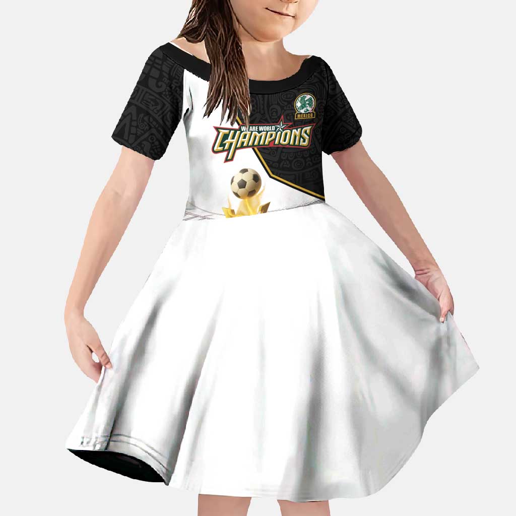 Custom Mexico Football Champion Family Matching Off Shoulder Maxi Dress and Hawaiian Shirt Aztec Pattern - Wonder Print Shop