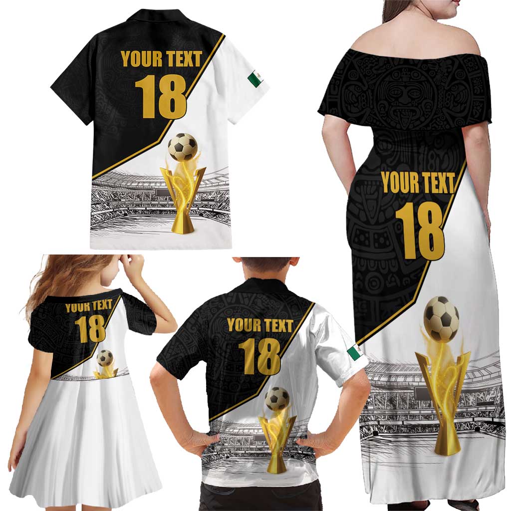 Custom Mexico Football Champion Family Matching Off Shoulder Maxi Dress and Hawaiian Shirt Aztec Pattern - Wonder Print Shop