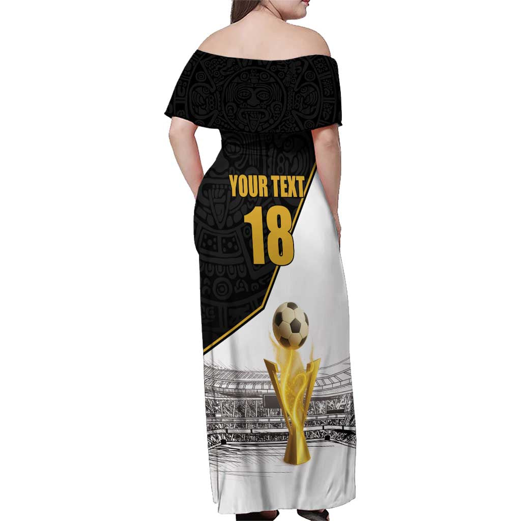 Custom Mexico Football Champion Family Matching Off Shoulder Maxi Dress and Hawaiian Shirt Aztec Pattern - Wonder Print Shop