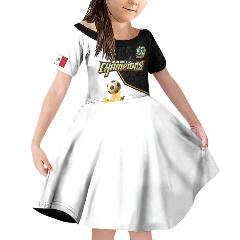 Custom Mexico Football Champion Family Matching Off Shoulder Short Dress and Hawaiian Shirt Aztec Pattern - Wonder Print Shop