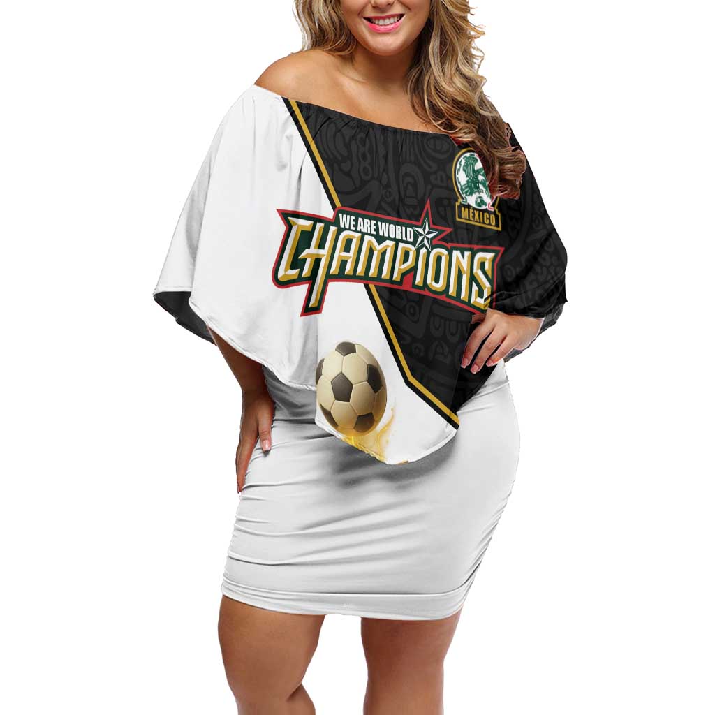 Custom Mexico Football Champion Family Matching Off Shoulder Short Dress and Hawaiian Shirt Aztec Pattern - Wonder Print Shop