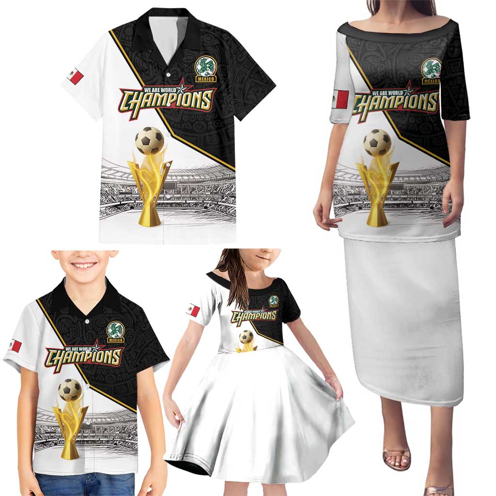 Custom Mexico Football Champion Family Matching Puletasi and Hawaiian Shirt Aztec Pattern - Wonder Print Shop